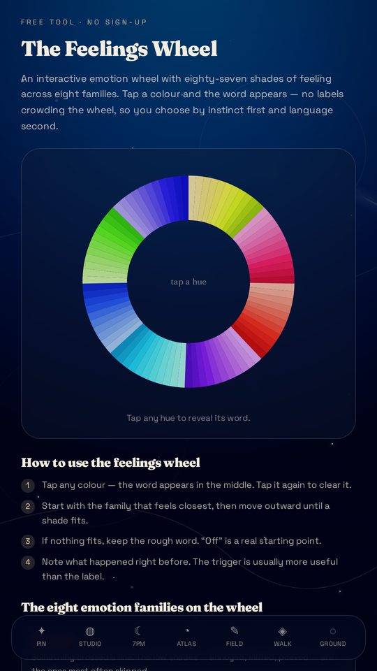 Tap a colour to name the feeling — 87 shades.